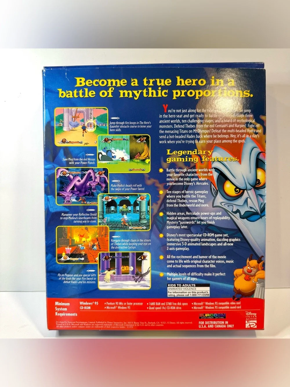 Disney-Hercules Action Game-CD-ROM-Windows 95-Computer-In Box-Vintage 1997-EUC